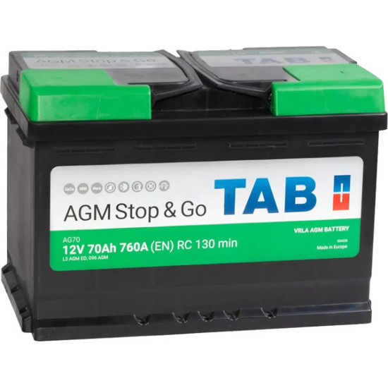 Автомобильный аккумулятор TAB AGM R+ 70R L3 (70 А/ч) Автомобильный аккумулятор TAB AGM R+ 70R L3 (70 А/ч)